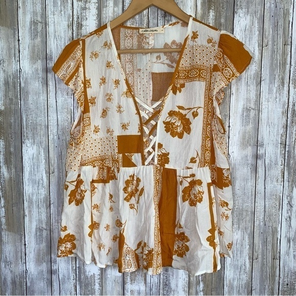 Chloe & Katie Tops - Chloe & Katie Patchwork Floral Blouse